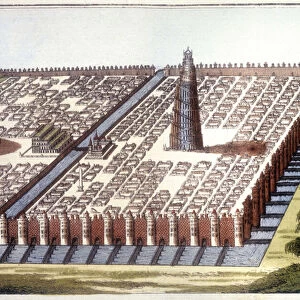 Reconstructed view of the ancient city of Babylon, with the enclosure