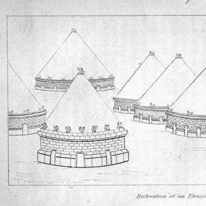 Reconstruction of Etruscan tombs at Tarquinia (engraving)