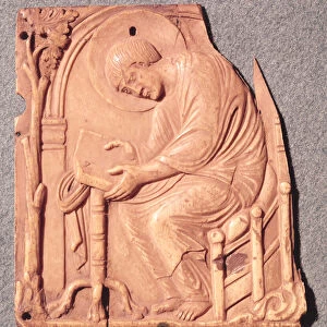 Relief of a monk studying, from Hotel de Lunaret, 8th-11th century (ivory)