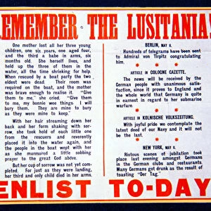 Remember the Lusitania!, British propaganda notice to encourage enlistment