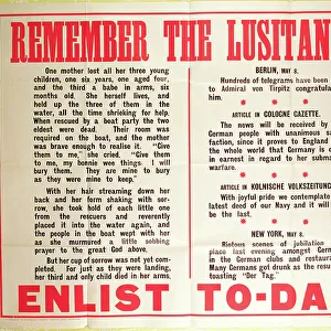 "Remember the Lusitania" WWI recruiting poster, 1915 (litho)