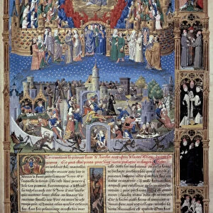 Representation of the city of God (celeste) and the city of men (earthly) Miniature taken from "De civitate dei"(The city of God) by Saint Augustine of Hippo (354-430), translated by Raoul de Presles around 1480