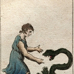Representation of Innocence, as a child feeding a dangerous snake