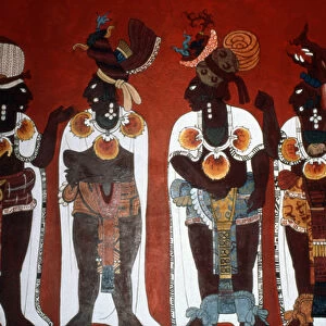 Reproduction of a mural showing noble men dressed for a ceremony