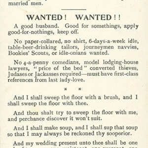 Required - a husband, humorous situations vacant notice (litho)