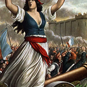 revolution francaise de 1789: la prise de la Bastille on July 14, 1789, allegory of the people under the features of a woman holdint a torch and a sword, wearing a Phrygian cap - Yeah