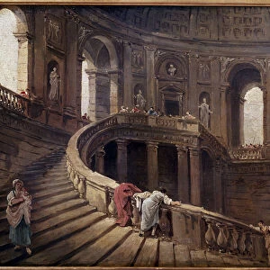 The revolving staircase of Palazzo Farnese a Caprarola Painting by Hubert Robert