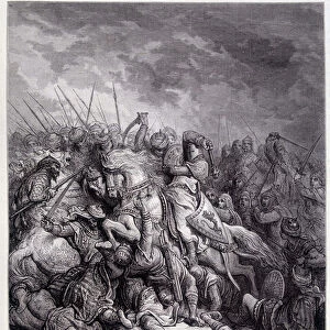 Richard Heart of Lion at the Battle of Arsur - engraving by Gustave Dore, 19th century