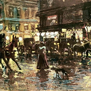 The Ringstrasse at Night, Vienna, 1898 (chalks & w / c on paper)