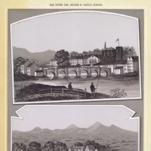 The River Usk, Bridge and Castle Brecon; View from the Gardens, Brecon (litho)