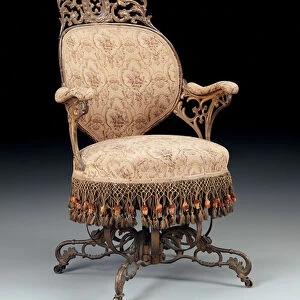 Rococo Revival painted and gilded cast-iron centripetal armchair