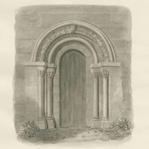 Rolleston Church - North Doorway: sepia drawing, 1848 (drawing)