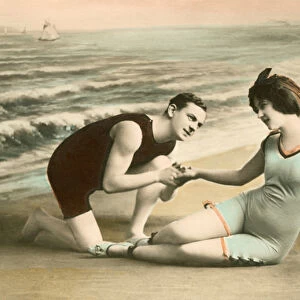 Romantic Victorian Couple on the Beach, 1911 (silver print)