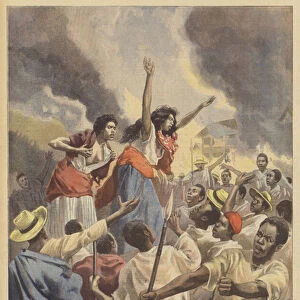 The royal princesses preaching holy war in Madagascar (colour litho)