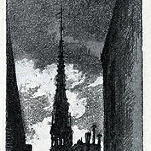 Rue des chantres sur l'ile de la Cite, Paris (View of the rue des Chantres on the ile de la Cite, Paris) Drawing by Gustave Fraipont (1849-1923) from Saint-Juirs, 1890 Collection privee