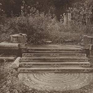 Ruined Cities of Ceylon: Moonstone and Steps (b / w photo)