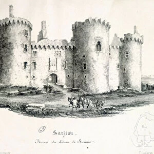 Ruins of the castle of Sucinio in Sarzeau (Morbihan) - engraving, 19th century