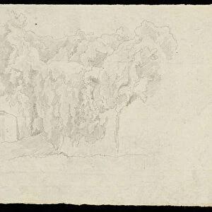 Ruins overgrown with vegetation, 1832 (graphite on paper)
