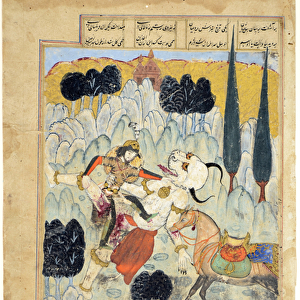Rustam battles a div, or demon, c. 1620 (opaque w / c on paper)