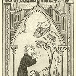 Saint Francois d Assise parlant aux oiseaux (engraving)
