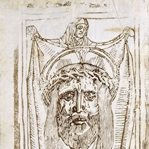 Saint Veronica, (woodcut printed in pale brown ink)
