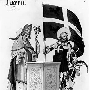 Saints Leodegarius and Mauritius (litho) (b / w photo)