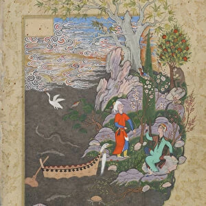Salaman and Absal repose on the happy isle, folio from a Haft awrang (Seven thrones