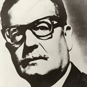 Salvador Allende, Chilean politician and president overthrown by a military coup d etat in 1973 (b / w photo)