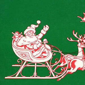 Santa and Reindeer Flying in His Sleigh, 1939 (colour litho)