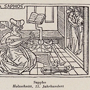 Sappho, poet of ancient Greece (woodcut)
