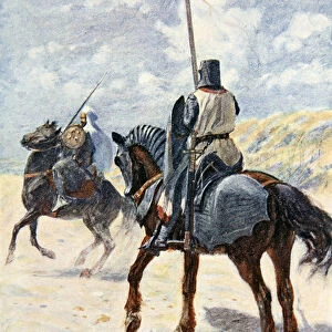 A Saracen approaches a Crusader Knight, illustration for The Talisman