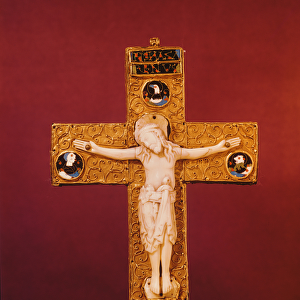 Saxon Crucifix, Anglo-Saxon, c. 1000 (ivory and gold)