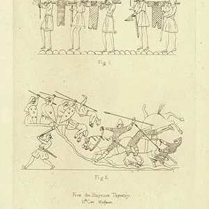 Saxon and Norman Military Costume from the Bayeux Tapestry, illustration from Illustrations of Medieval Costume in England, 1851 (engraving)
