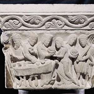Scenes from the death of St. John the Baptist, relief from a capital (stone)