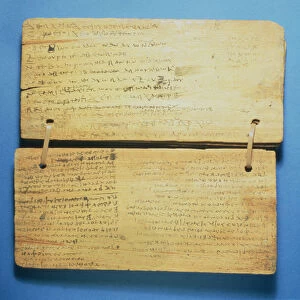 Schoolboys workbook, with Greek writing (pigment and wood)