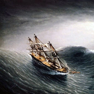 A Schooner in Heavy Sea (oil on board)