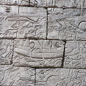 The Sea People, Naval Battle of Ramses III, Medinet Habu, 1195-64 BC (stone)