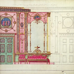 Section of the Drawing Room, Northumberland House, London; Design for end wall, (pen