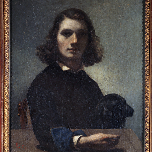 Self Portrait with Black Dog Painting by Gustave Courbet (1819-1877