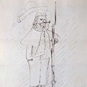 Self portrait as a soldier, 1870-71 (pen and ink on paper)