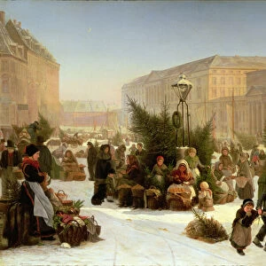 Selling Christmas Trees, 1853 (oil on canvas)
