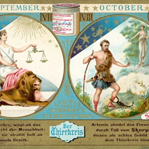 September and October: Libra and Scorpio (chromolitho)