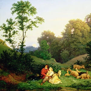 Shepherd and Shepherdess in a German landscape, 1844 (oil on canvas)