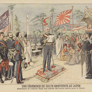 A Shinto ceremony in Japan (colour litho)