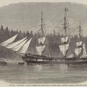 The Ship "Wacousta"loading Timber for Mast-Pieces at Puget Sound, British Columbia (engraving)