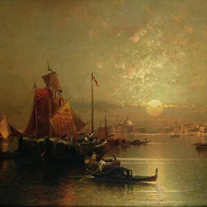 Shipping on the Lagoon, Venice, at Sunset (oil on canvas)