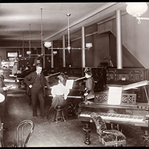 A showroom of the New England Piano Co. 1895 (silver gelatin print)