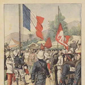 Siamese authorities handing over the territories of Krat and Koh Kong to France (colour litho)