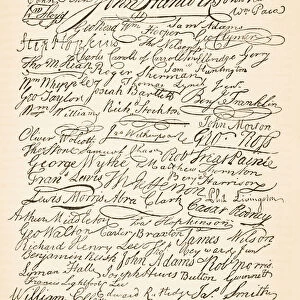 Signatures attached to the American Declaration of Independence of 1776, from The National