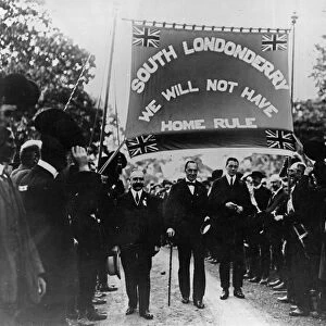 Sir Edward Carson at a South Londonderry Unionist march (b / w photo)